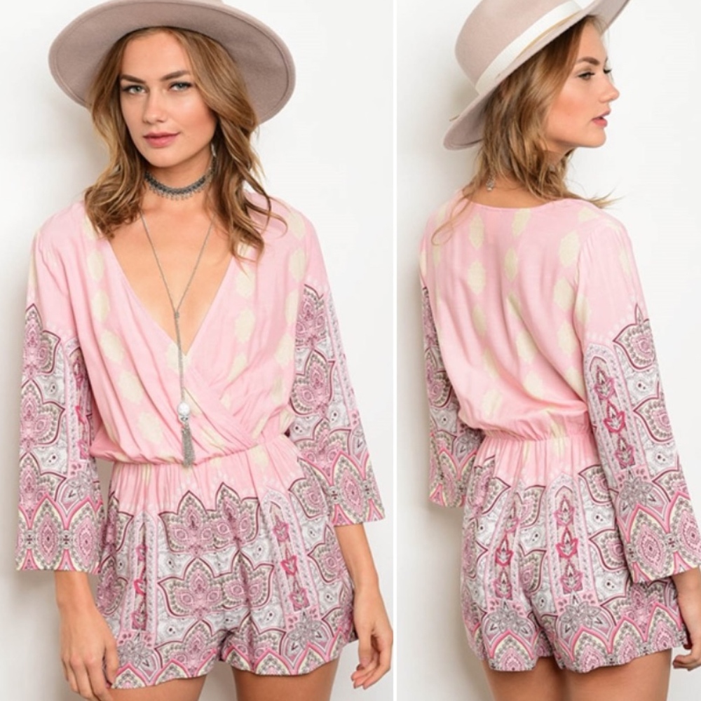 PINK & CREAM BOHO STYLE ROMPER